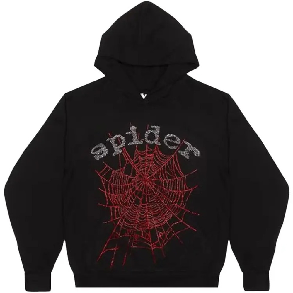 Spider Black Hoodie with Red Web Design